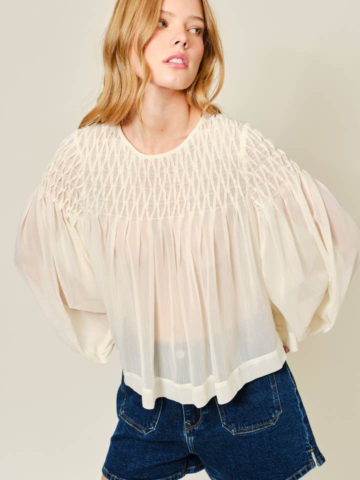 AJT5433 SPECIAL SMOCKAD DETALJ LÅNGÄRMAD BLUS för wholesale av Aaron & Amber