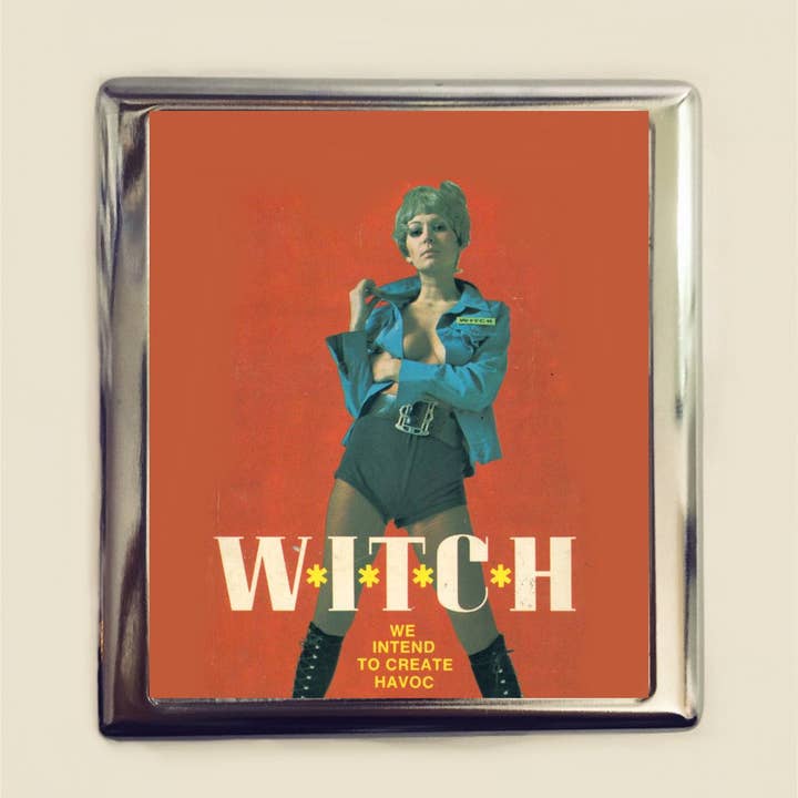 FringePop - Wholesale Cigarette Case - Campy Witch Cigarette Case Business Card ID Holder Wallet Pulp Retro We Intend to Create Havoc Witchcraft Camp