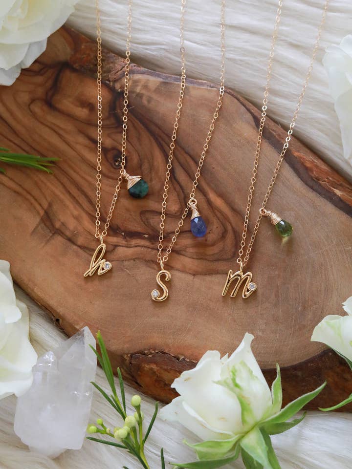 Initial + Birthstone Gold Necklace for wholesale by Malabella Jewels
