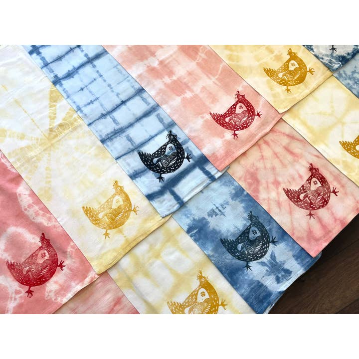 Chicken/Rooster Flour Sack Dish Towel, Ice-Dyed for wholesale by Ashley Waddell Crafts