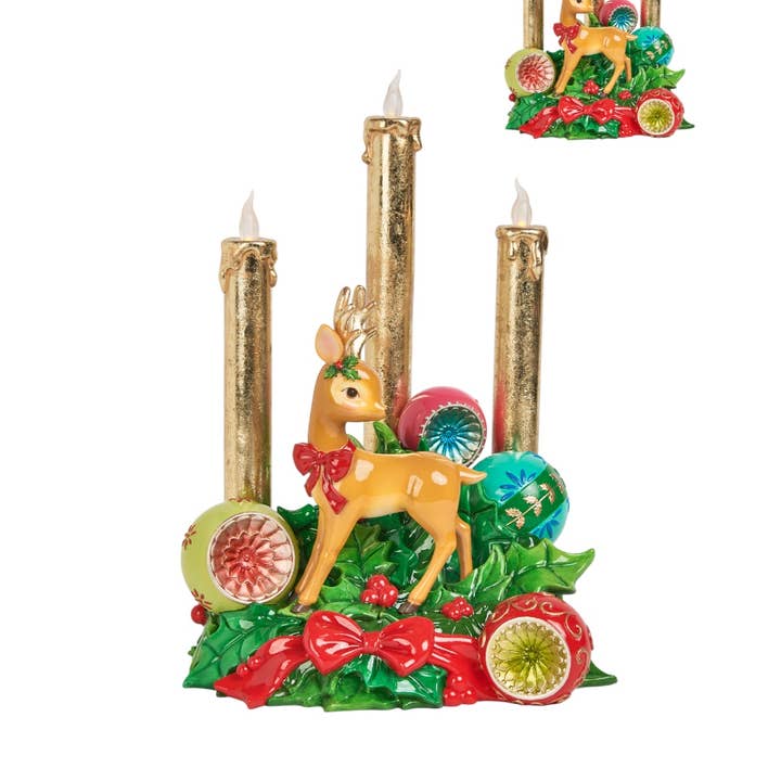 10.5in Vintage Deer/Baubles LED Candles for wholesale by December Diamonds