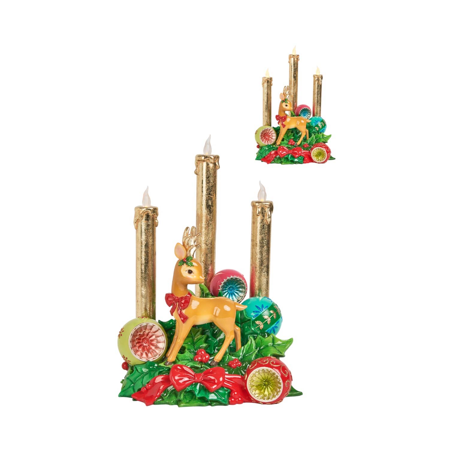 December Diamonds - Wholesale Flameless Candle - 10.5in Vintage Deer/Baubles LED Candles