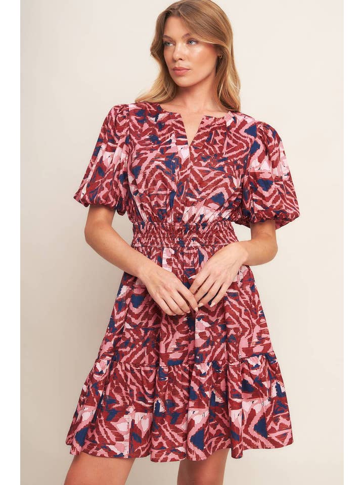 BROWN NAVY A printed woven mini dress - ID21505 for wholesale on Faire3