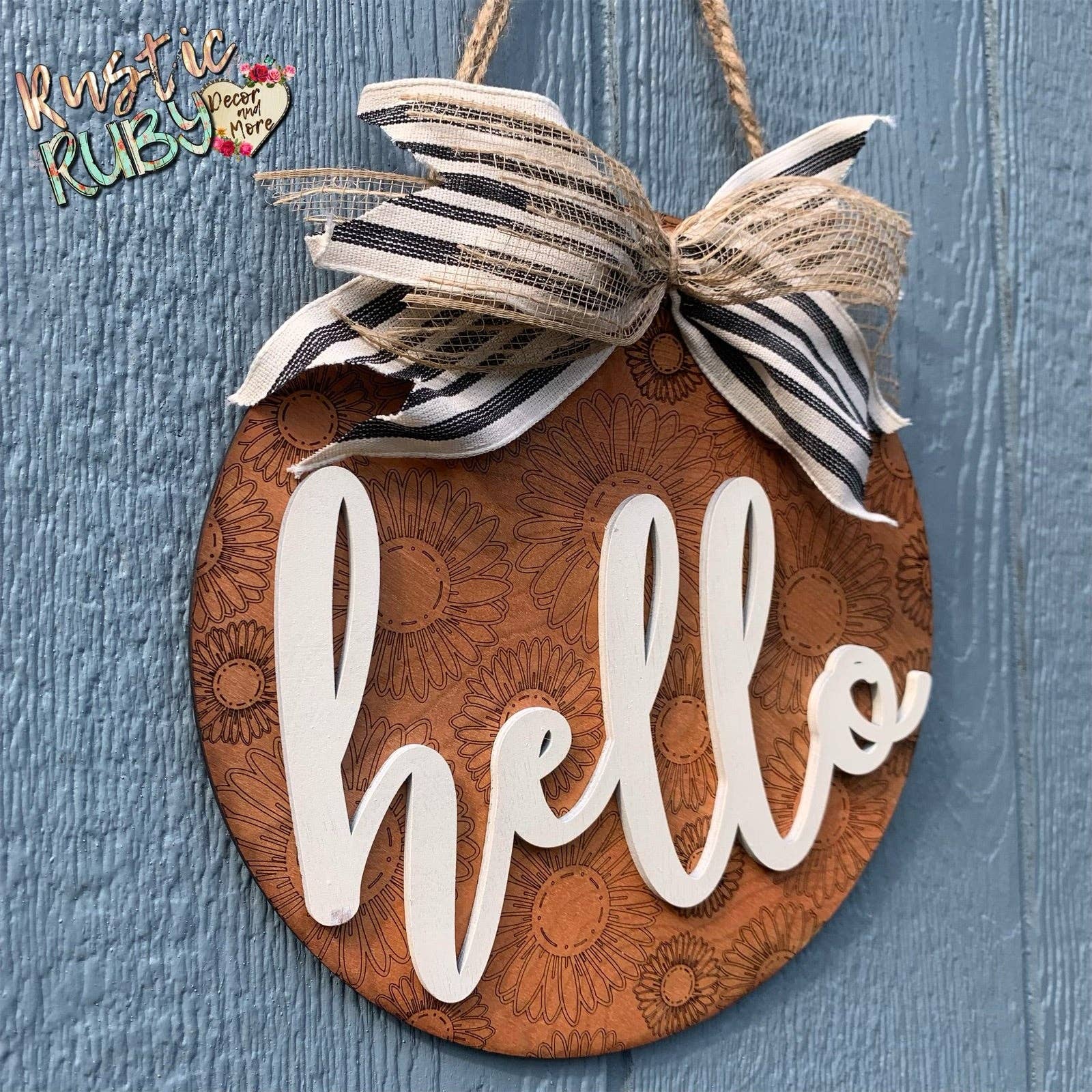 Rustic Ruby Decor and More LLC - Wholesale Door Hanger - Sunflower Engraved Hello Door Hanger4