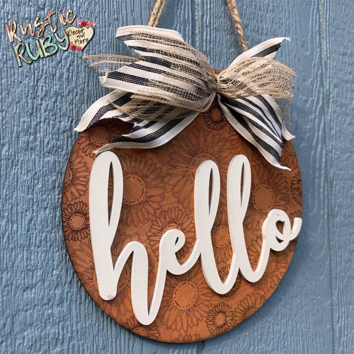 Rustic Ruby Decor and More LLC - Wholesale Door Hanger - Sunflower Engraved Hello Door Hanger4