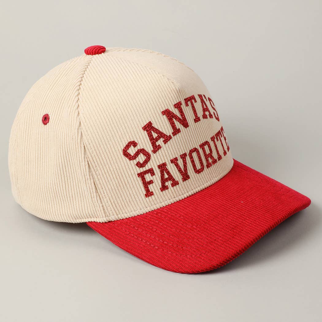 Fashion City - Wholesale Baseball Cap - Unisex - Santa's Favorite Glitter Text 5 Panel Corduroy Cap8