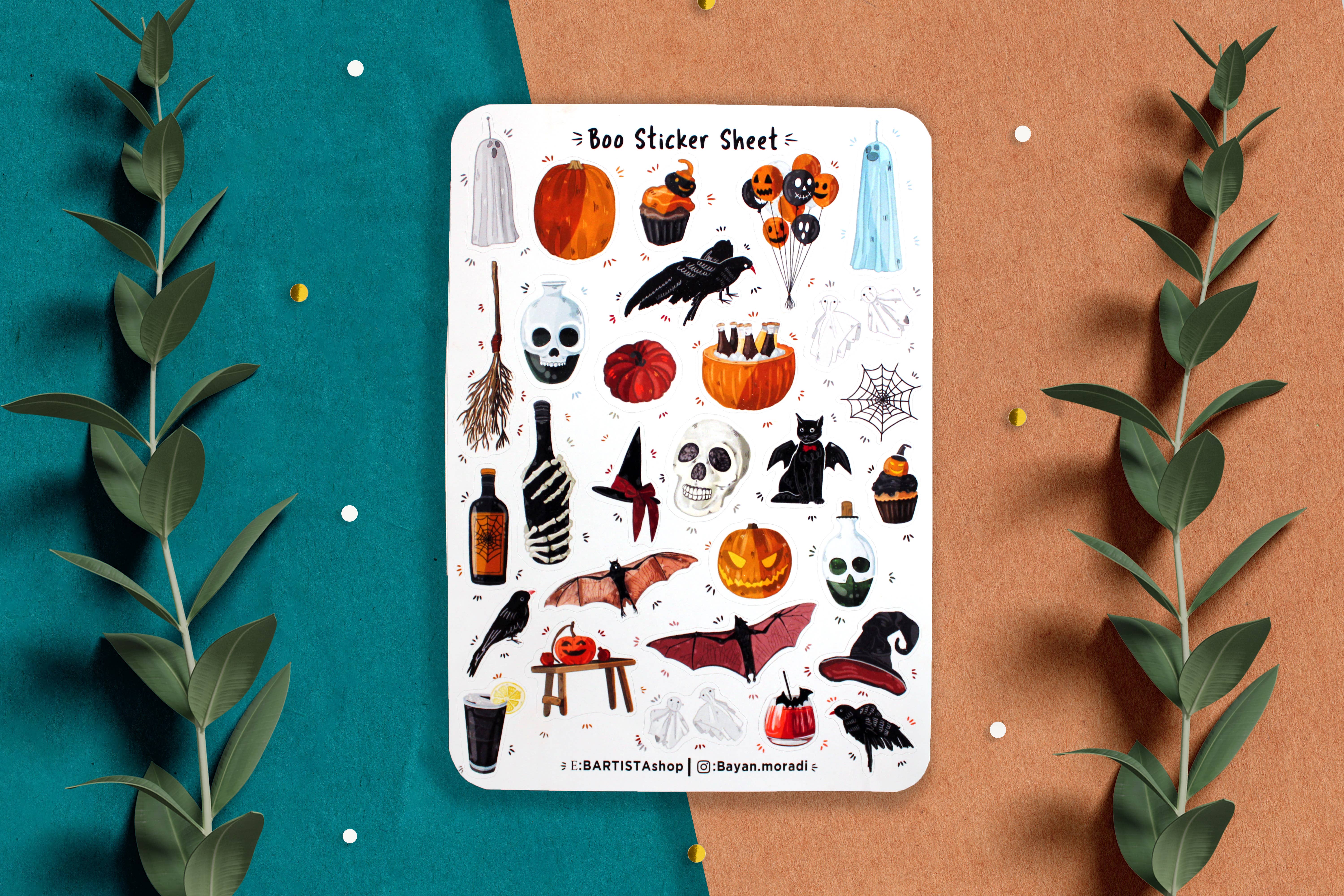 Bartista - Vendita all'ingrosso Adesivo - Foglio di adesivi Boo, adesivi per Halloween, adesivo BulletJournal10