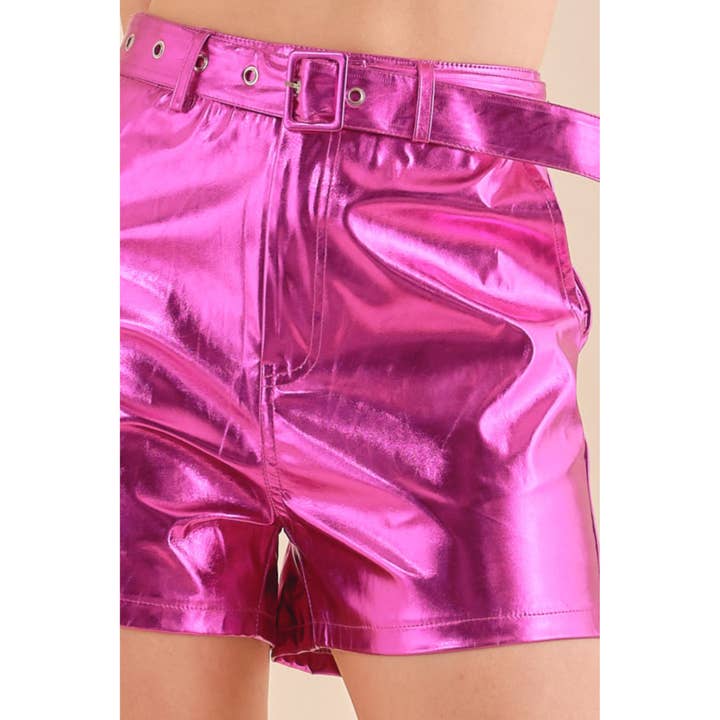 KIWI - Vendita all'ingrosso Pantaloncini - Donna - Pantaloncini con cintura a vita alta in pelle vegana metallizzata IP27508