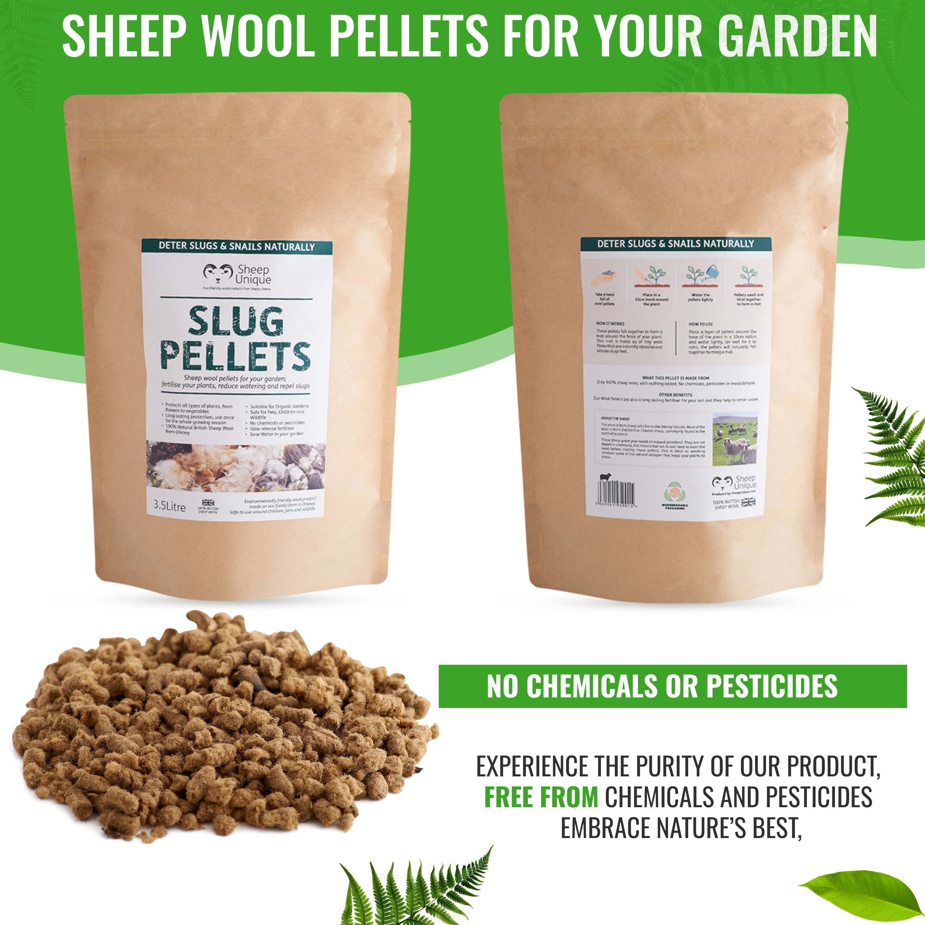 Sheep Unique - Wholesale Planting/potting soil - Slug Wool Pellets - 100% Wool, Pest Repellent, 3.5L / 7.3pts4