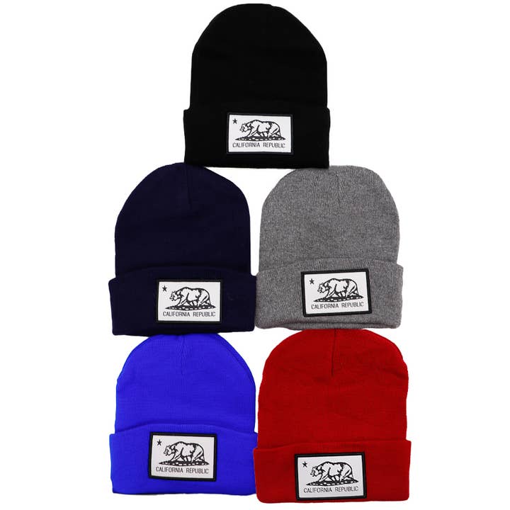 Cap Zone - Wholesale Beanie – Women's - Monochrome California Republic Bear Logo Long Cuffed Beanies4