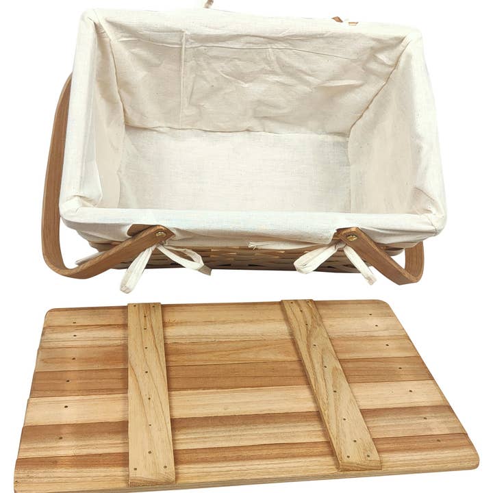 WALD IMPORTS - Wholesale Picnic Basket - Natural Woodchip Picnic Basket w/Cotton Liner