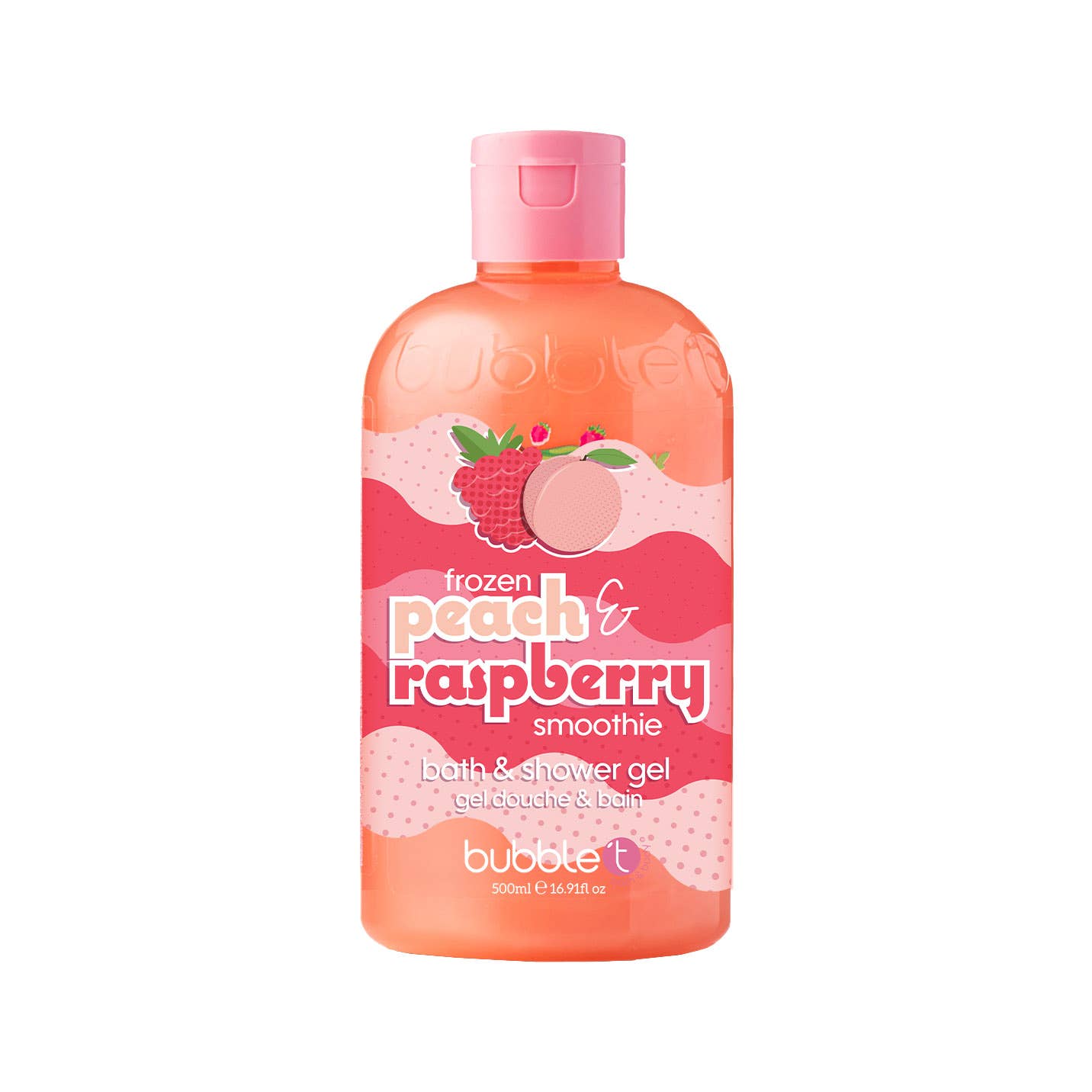 Bubble T Cosmetics – Engroshandel Kropssæbe/brusegel – Fersken & Raspberry Smoothie Kropsvask (500ml)1