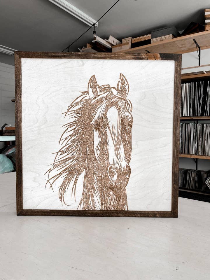 Hand Sketched Horse Wooden Artwork for wholesale by Birch and Home Handmade