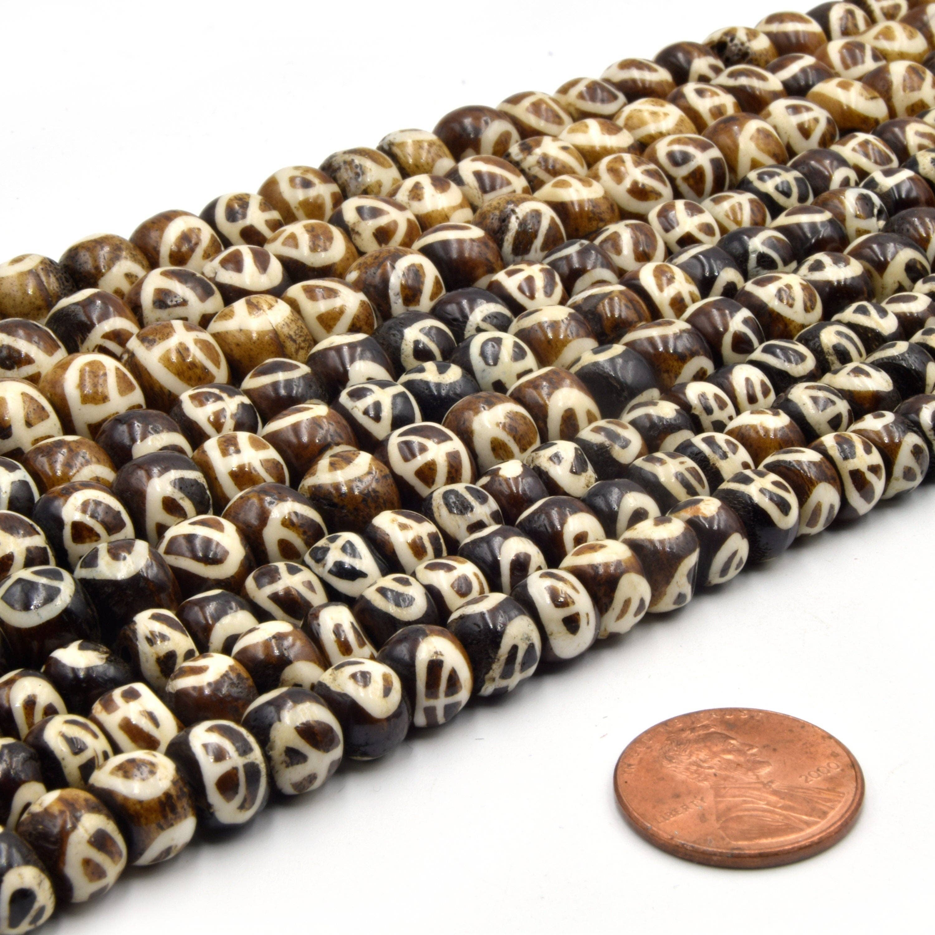 Only Beads – Großhandel Perlen – Bemalte Friedenszeichen-Ochsenknochenperlen | 8 mm 10 mm 12 mm2