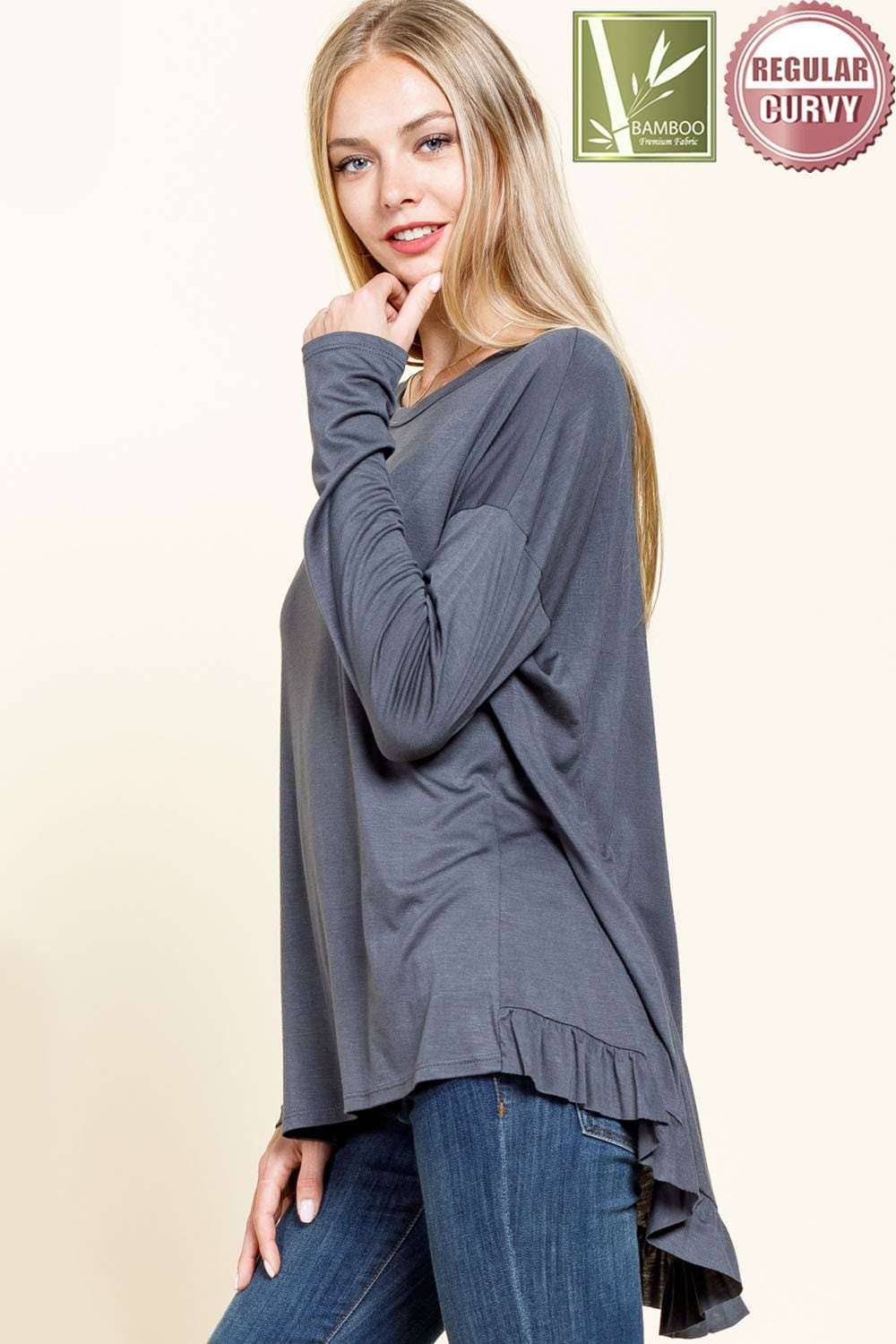 mittoshop - Wholesale Tunic - Women's - BAMBOO RUFFLED HEM HIGH & LOW TUNIC KNIT TOP1