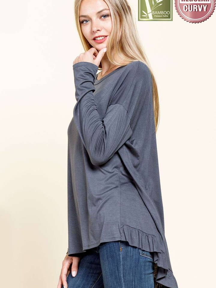 mittoshop - Wholesale Tunic - Women's - BAMBOO RUFFLED HEM HIGH & LOW TUNIC KNIT TOP1