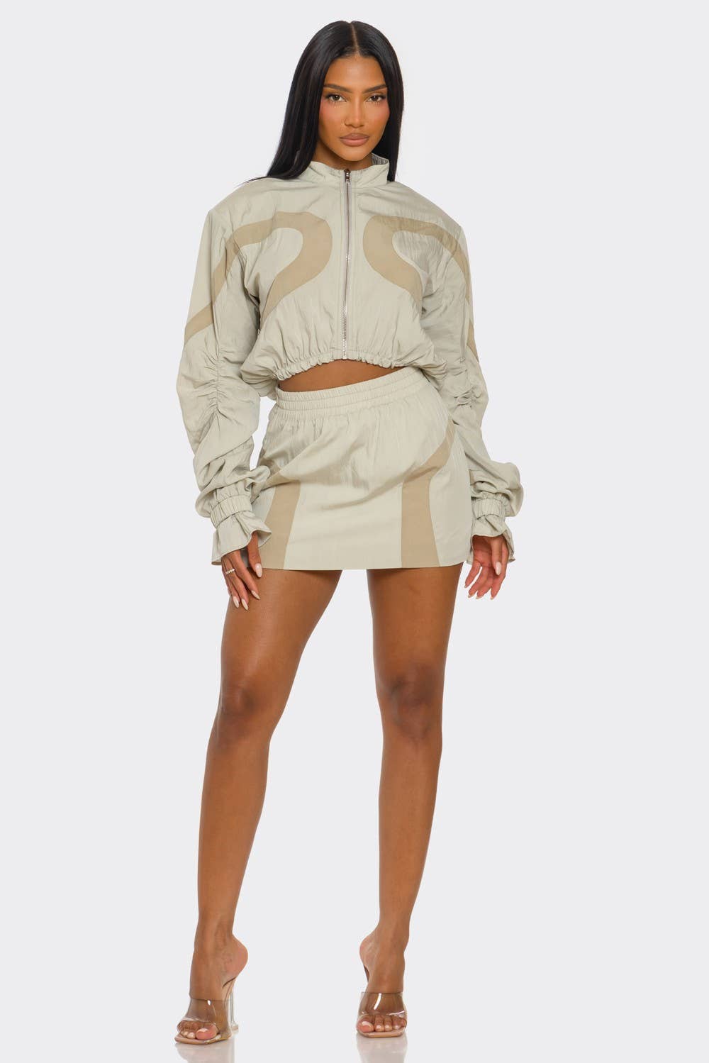 Athina Collection - Wholesale Top & Skirt Set - Women's - PLUS SIZE Two-Tone Nylon Windbreaker Skirt Set4