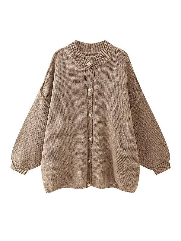VividLux - Wholesale Cardigan - Women's - Loose Puff Sleeves Buttoned Split-Joint Round-Neck Cardigan Tops3