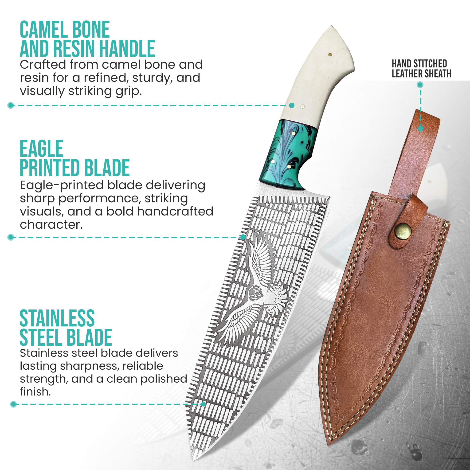 FH KNIVES - Wholesale Keukenmes - Roestvrijstalen keukenmes & leren schede, Chefmes2