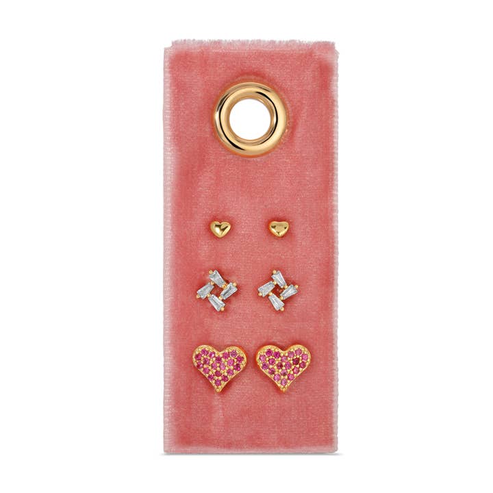 Pink Pave Heart Velvet Stud Gift Set for wholesale by Splendid Iris