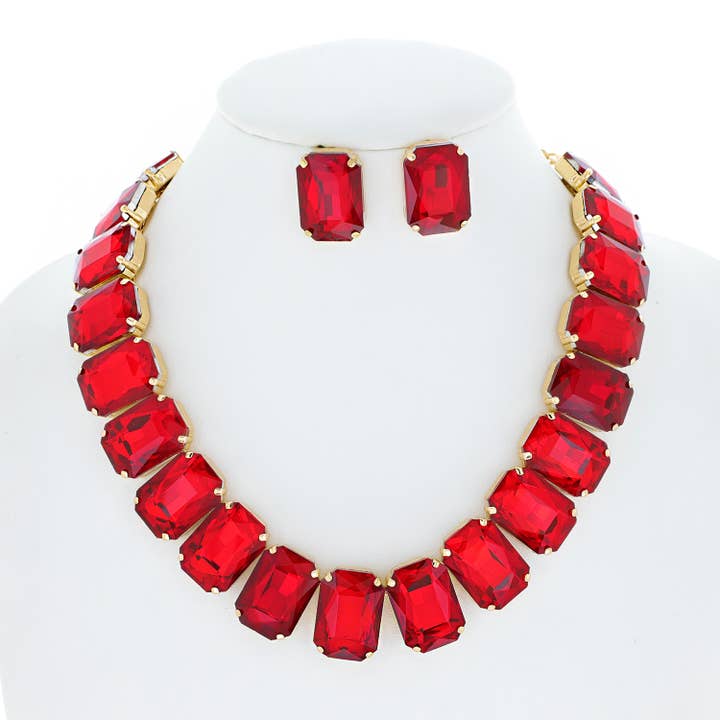SP Sophia Collection - Wholesale Jewelry Set - Crystal Octagon Cut Collar Necklace Set6