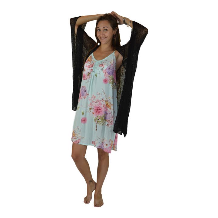 Shawl Sweater, Black Sheer, Lightweight Open Shawl, One Size for wholesale by Island Style Clothing Co by Akamai Distribution Ltd