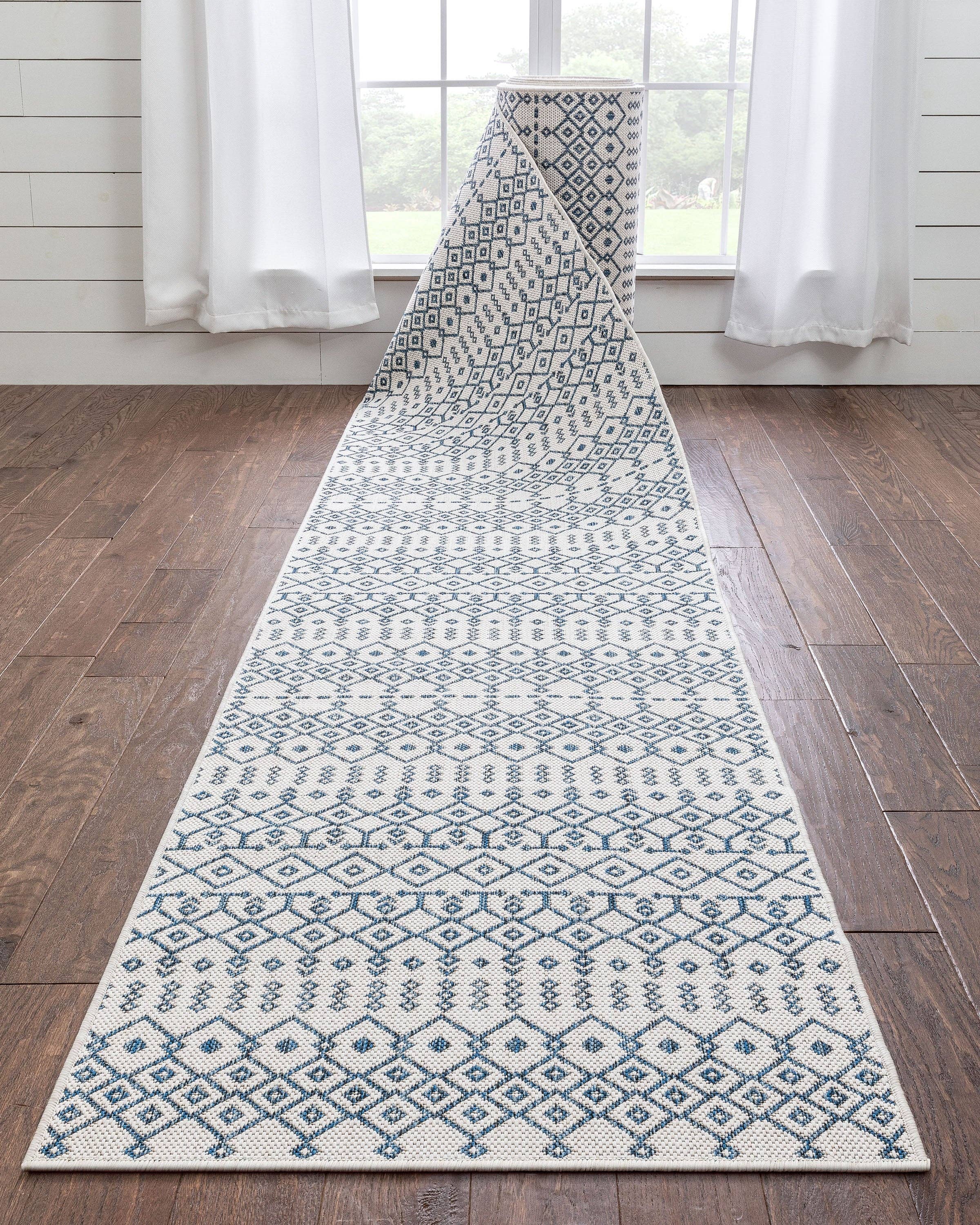 Well Woven - Wholesale Runner Rug - Custom Size Runner Nord Nordic Lattice Pattern Light Blue0