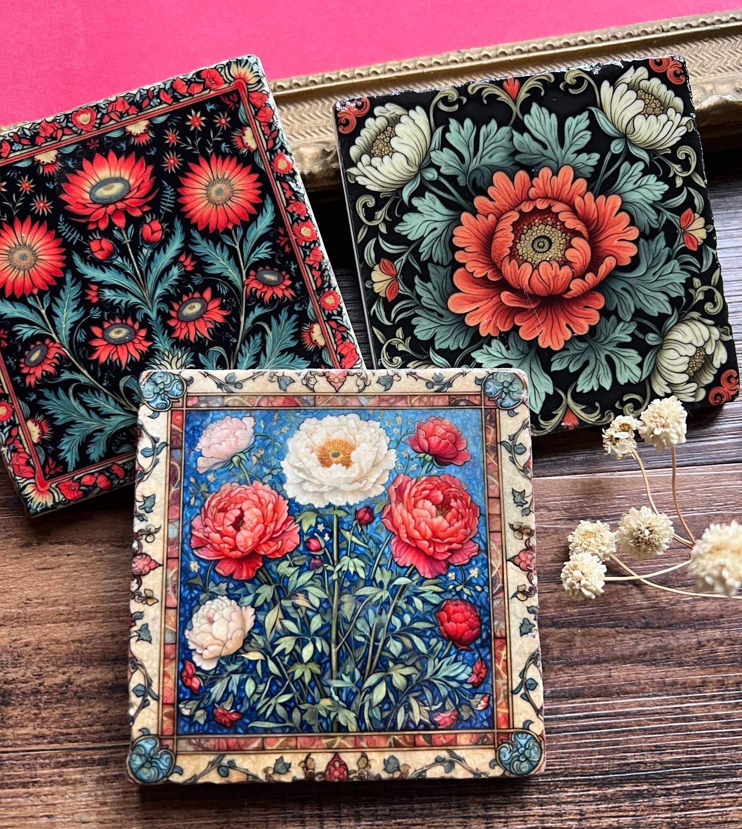 The Painted Lily - Wholesale Coasters - William Morris inspired stone coasters - case of 62