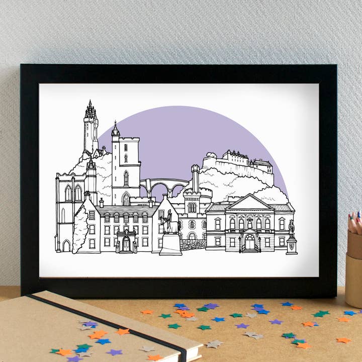 Stirling Skyline Landmarks Art Print - unframed for wholesale by Becka Griffin Illustration