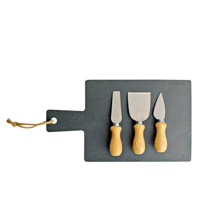 **MULTI 2** Cheese Set - Slate Tray with Set of 3 Cheese Knives for wholesale by WIDDOP and Co. US