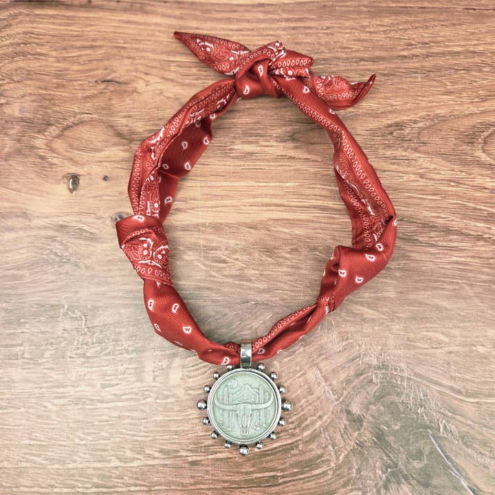 Longhorn Coin in Bezel Ribbon Necklace for wholesale by ZINC Designs