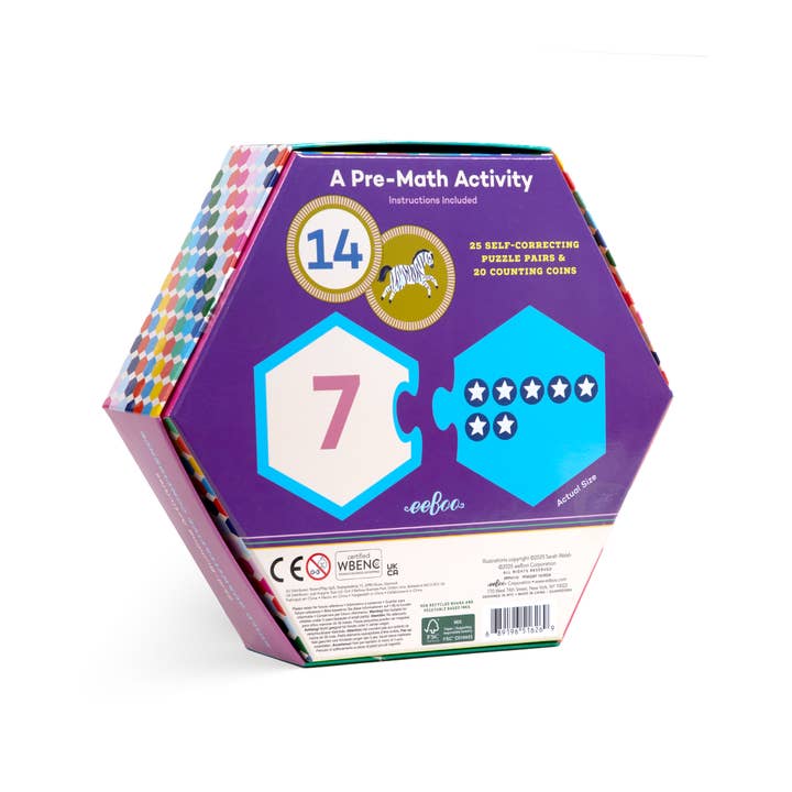 eeBoo - Wholesale Brain Game - Kids - Numbers Hexagon Puzzle Pairs
