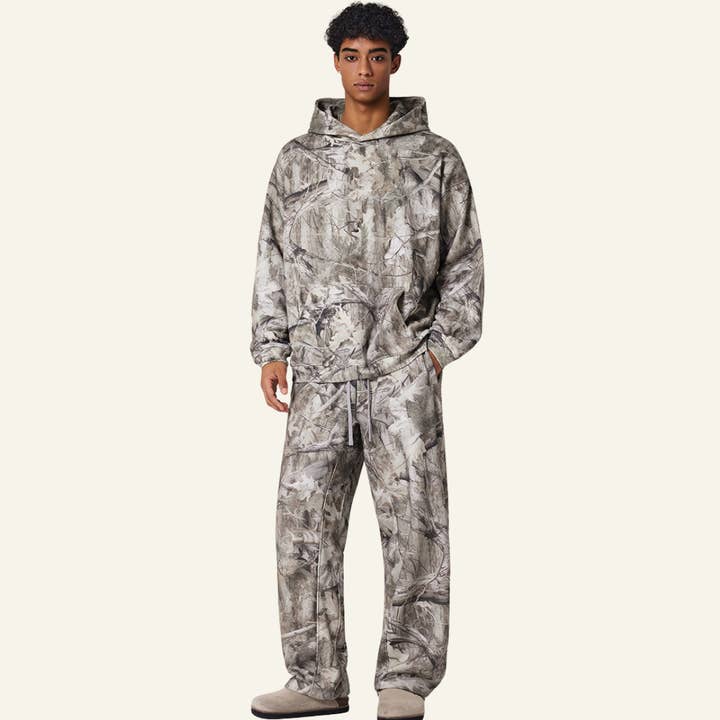 Set Mimetico da Uomo: Felpa con Cappuccio Foderata in Pile e Pantaloni Casual per la vendita all'ingrosso da parte di particleactive