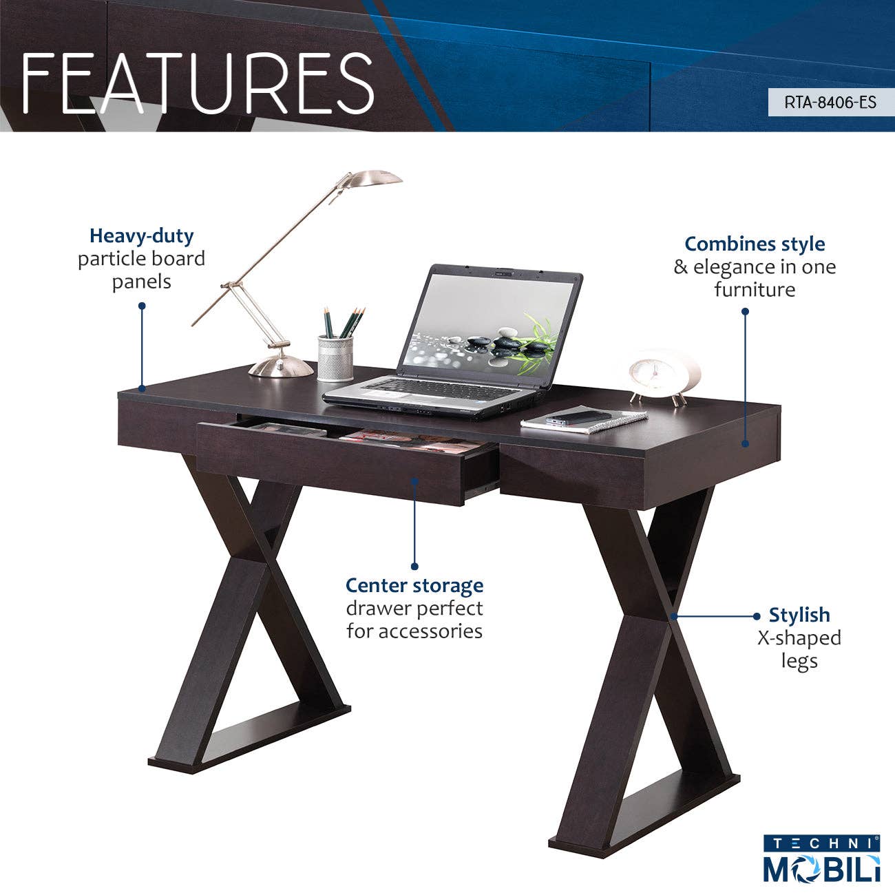 Espresso Trendy Writing Desk with Drawer for wholesale on Faire2