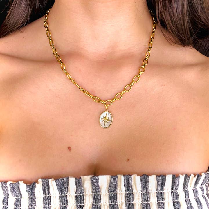 Tiny pearl cross necklace for wholesale by Anjewelz.co