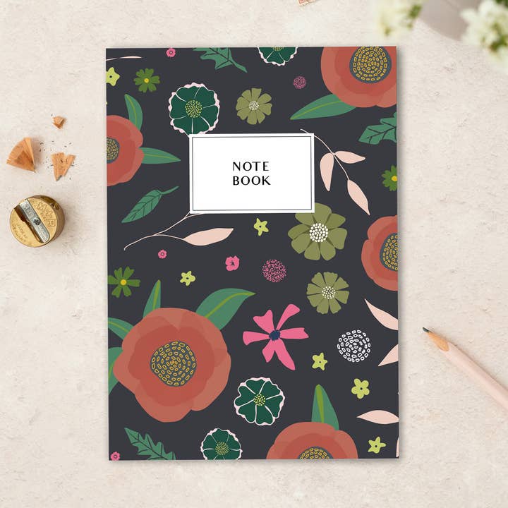 Slim A5 Notebook - Floral Poppy Pattern for wholesale by Sarah JK Designs