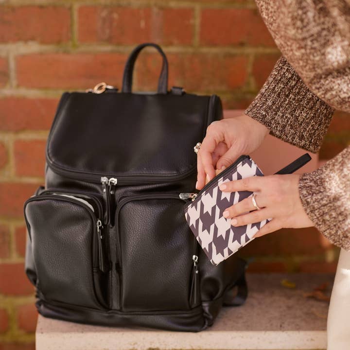 OiOi - Wholesale Diaper Bag - Baby - Signature Nappy Backpack - Black Dimple Vegan Leather