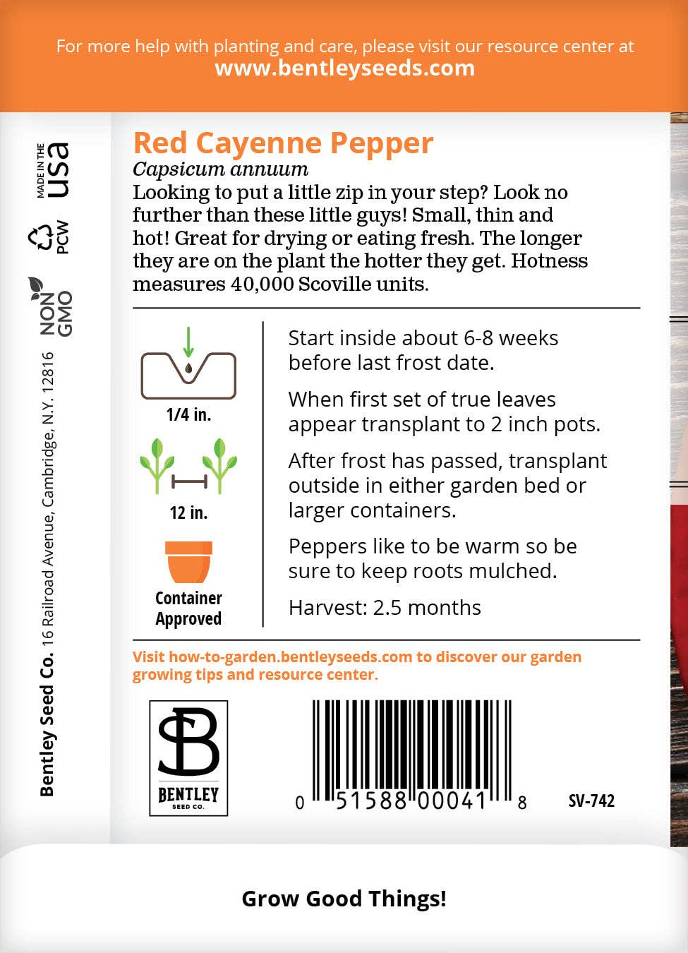 Bentley Seed Co. - Wholesale Plant Seeds - Pepper, Long Red Cayenne Seed Packets1