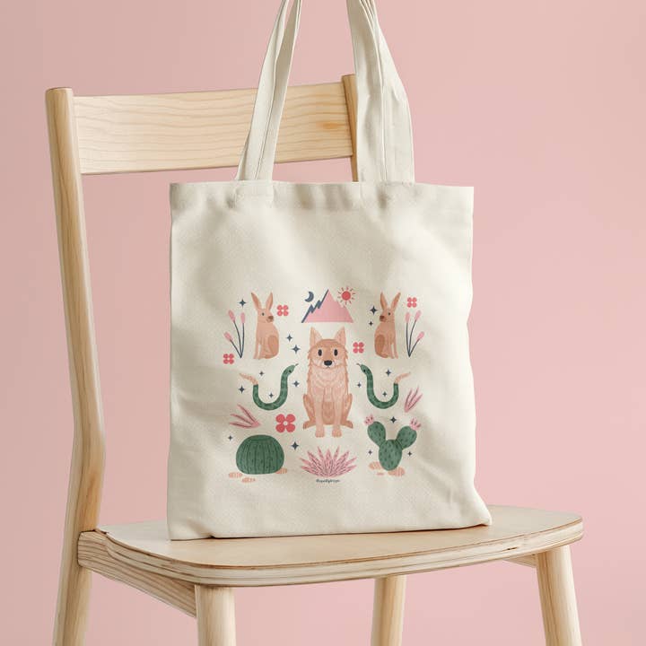 Squidly Designs - Wholesale Tote Bag - Unisex - Tote Bag - Coyote Cactus Desert (Double-sided)3