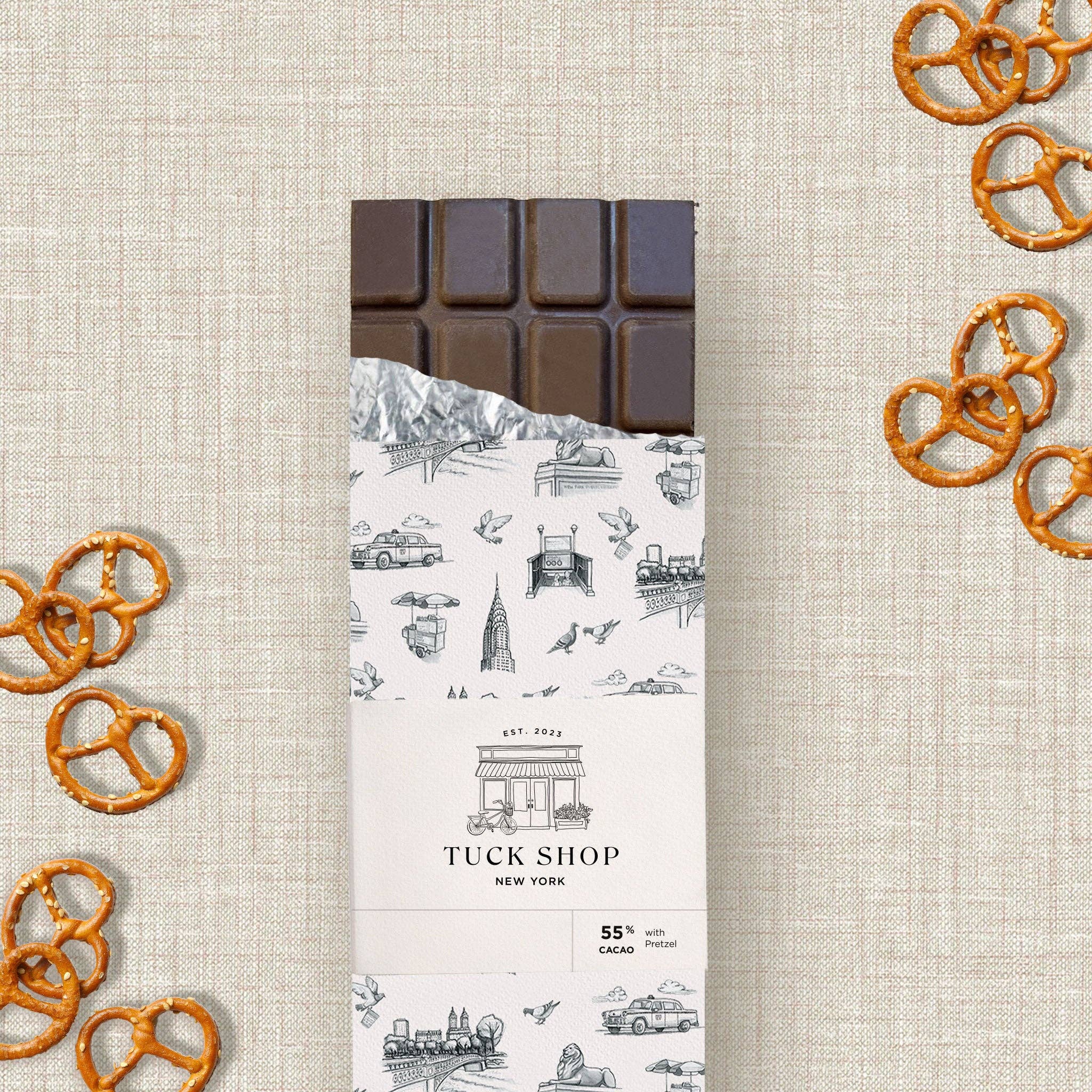 Tuck Shop - Wholesale Chocolate Bar - New York 55% Blend with Pretzel1