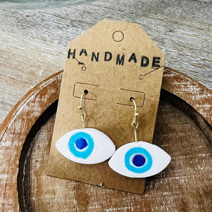 Handmade Clay Earrings - Evil Eye for wholesale by Keely Siebenthal Art & Designs
