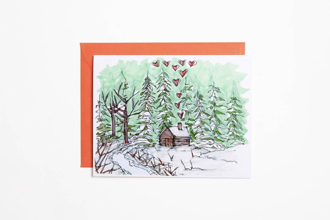 Bird and Buffalo - Wholesale Christmas Card - Cabin in the Woods Card