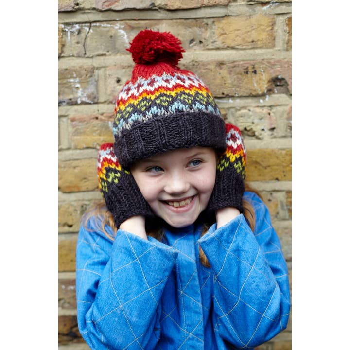 One Colour Kids Clifden Knitted Wool Fair Isle Knit Bobble Hat Navy for wholesale on Faire3