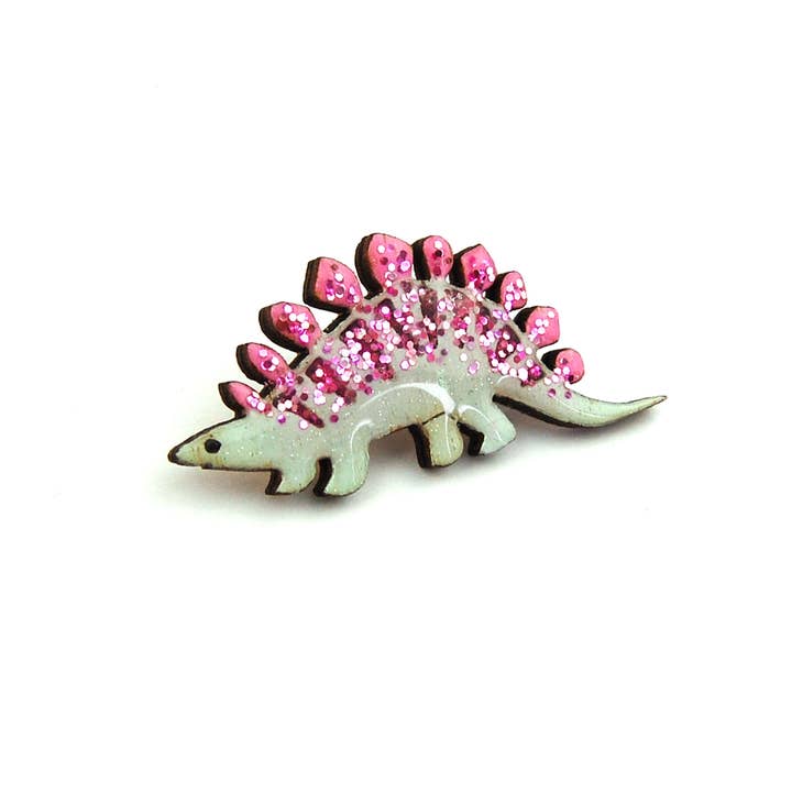 Bekbek Makes – wholesale Brooch – Stegosaurus Dinosaur - Pastel Pink & Green (Pin or Necklace)