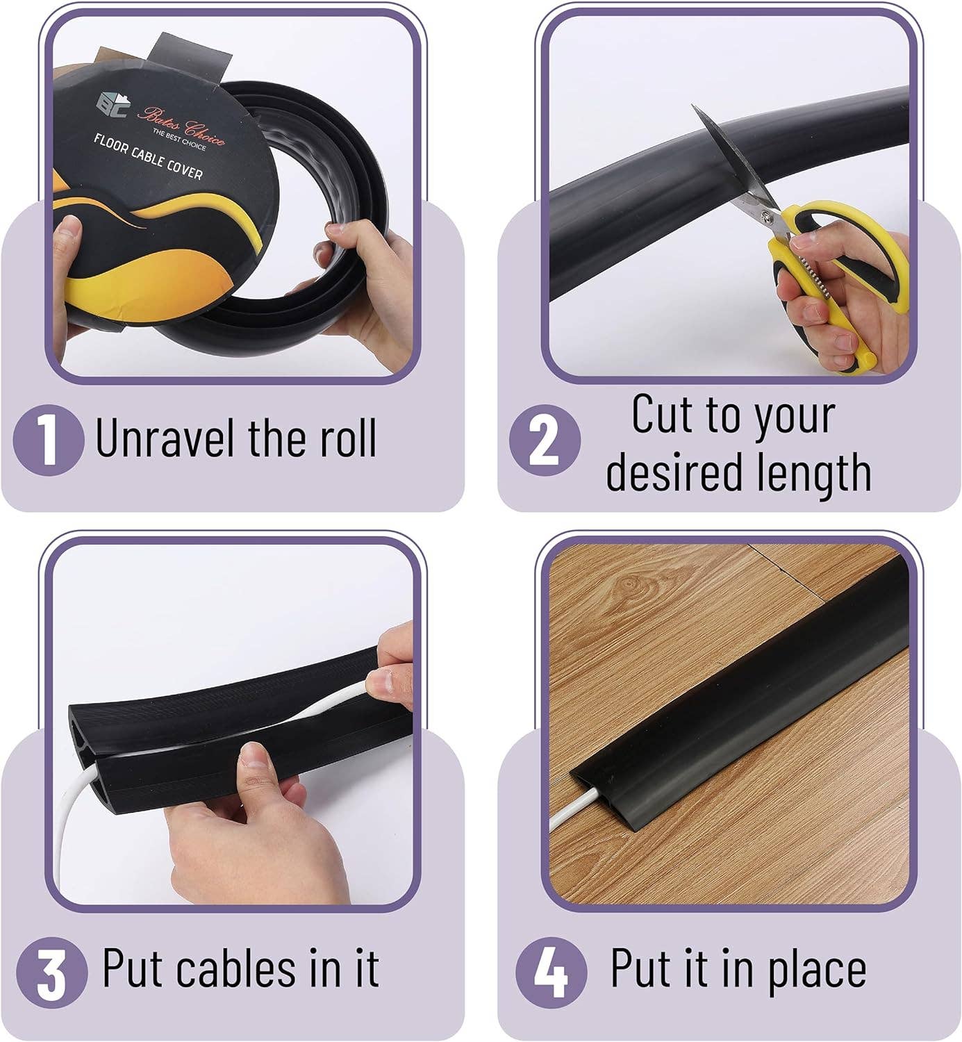 Bates Choice - Wholesale  - Bates- Floor Cord Cover, 12ft, Black, Cable Cover3