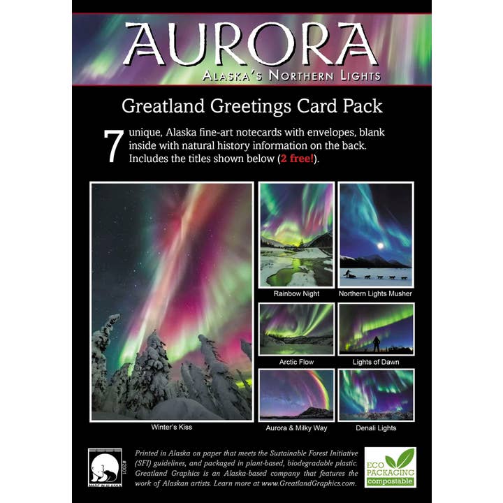 Greatland Alaska's Aurora Card Pack (7) for wholesale by Greatland Graphics