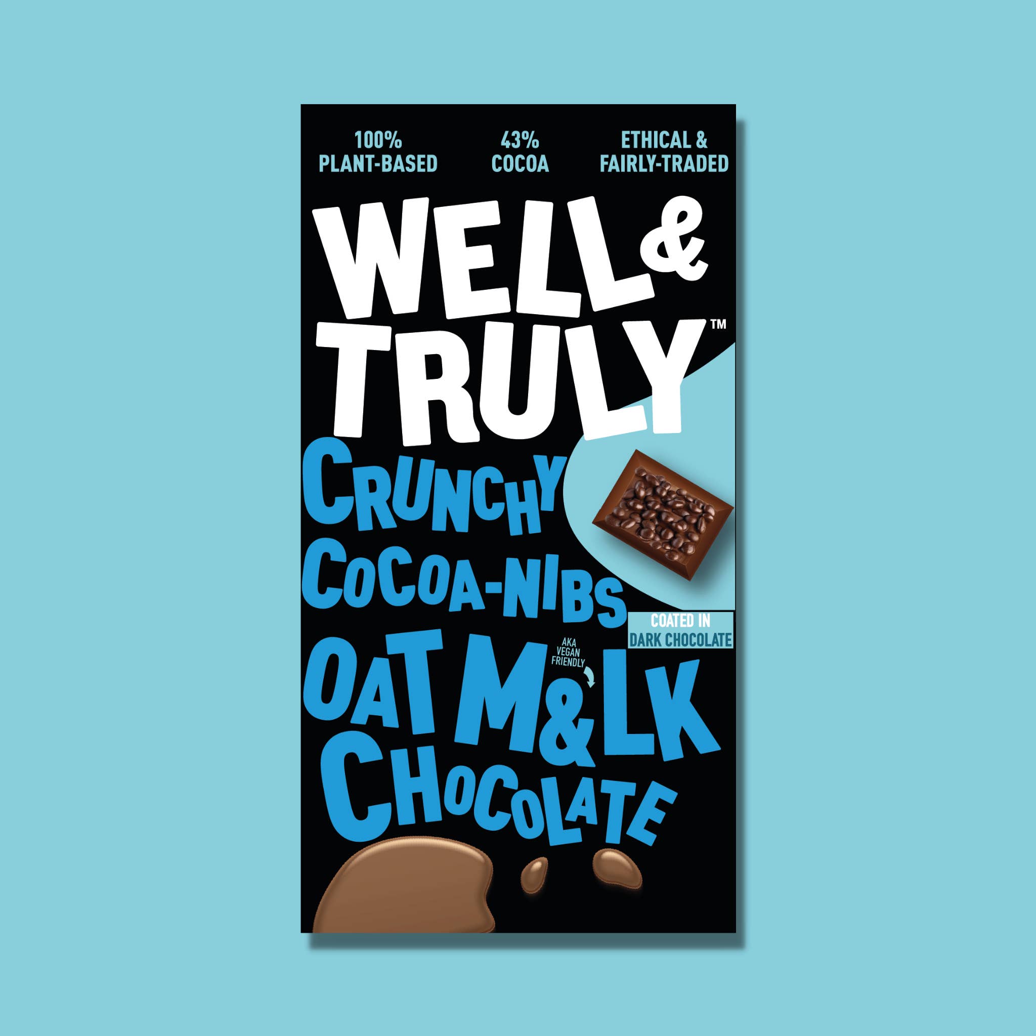Well&Truly – wholesale Chocolate bar – Cocoa Nibs Oat M&lk Chocolate 10x90g