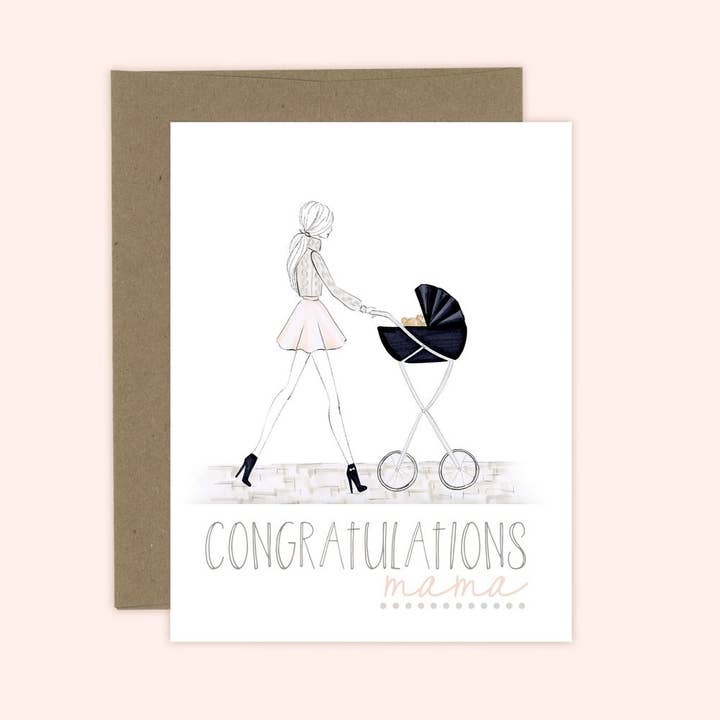 Congrats Mama! - Mom to Be, New Mom Greeting Card for wholesale by Almeida Illustrations