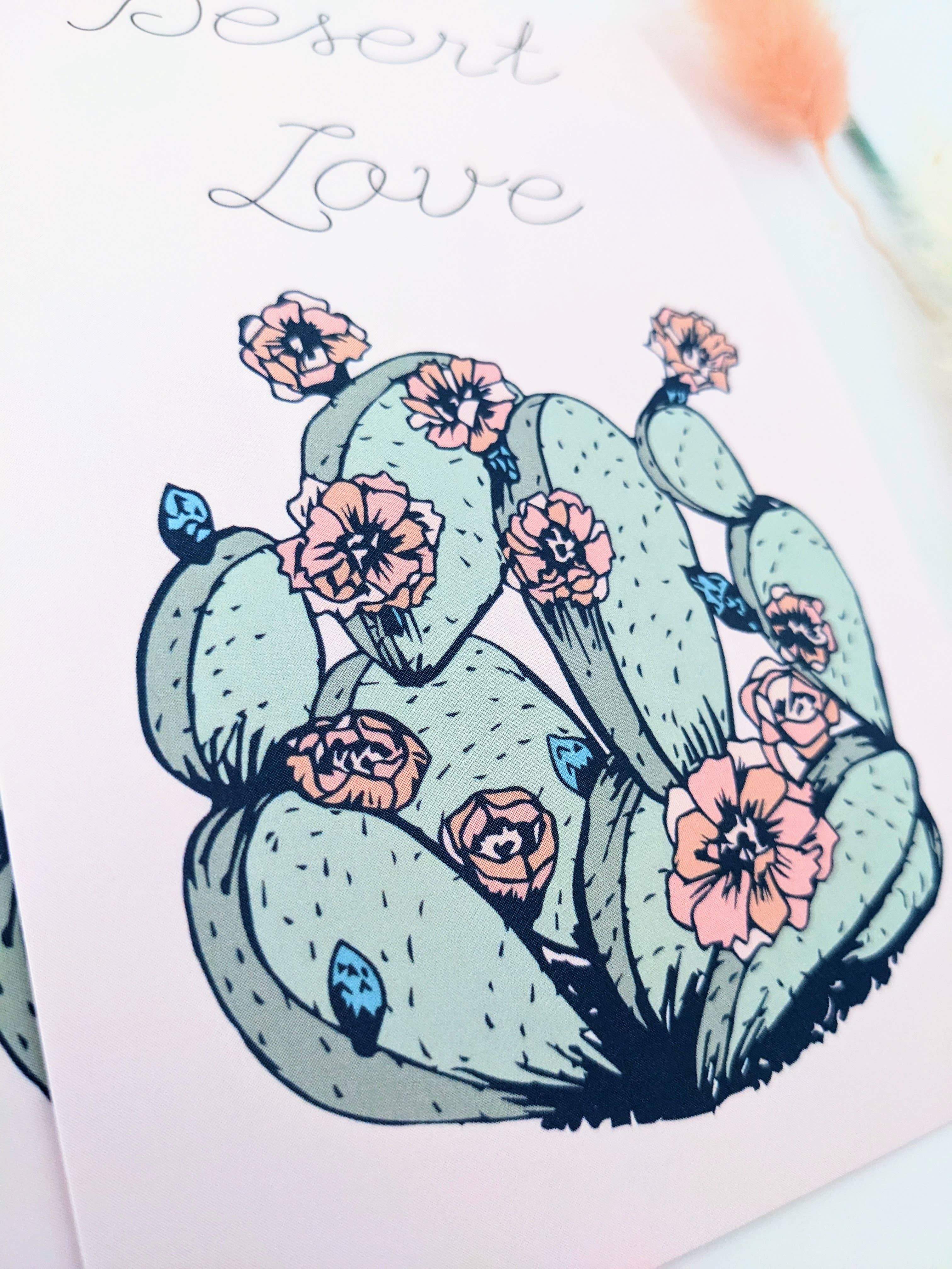 Mary Felker Art and Design - Wholesale Postcard - Desert Love Cactus Postcard, Cactus Card, Cactus Stationary4