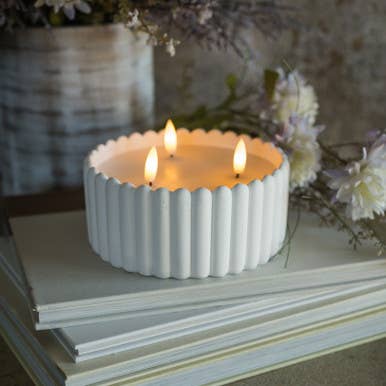 Ragon House - Wholesale Flameless candle - WHITE CEMENT 3 WICK 3D FLAME CANDLE0